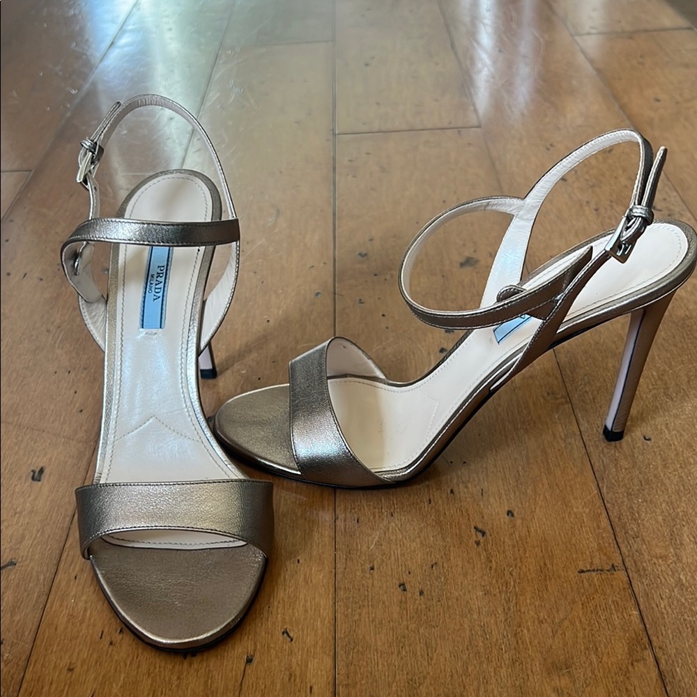 Prada Metallic Stiletto Heels with Ankle Strap